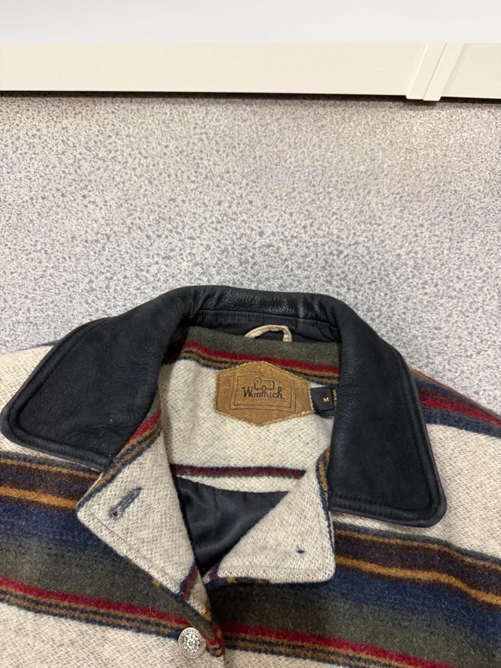 Vintage 80s Woolrich Striped Pea Coat Aztec Western Medium